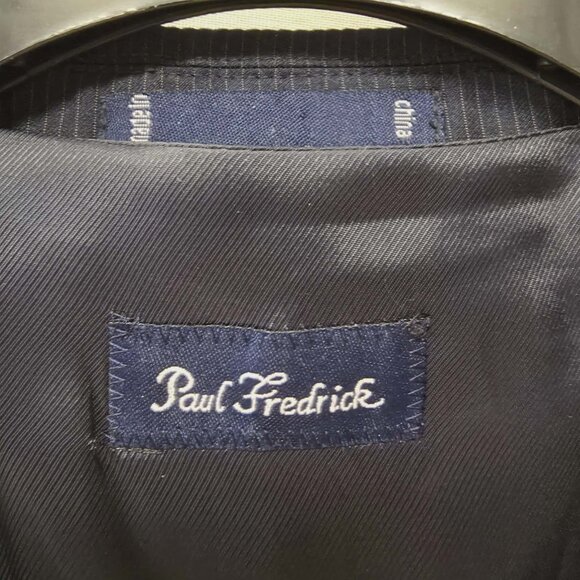 PAUL FREDRICK BLAZER & VEST. DARK BLUE PINSTRIPE. DOUBLE BREASTED. DOUBLE VENT. - Picture 8 of 10
